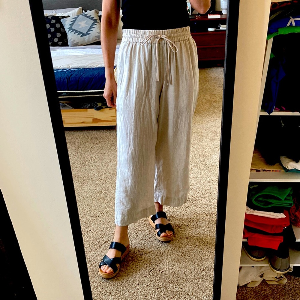 J.Crew wide-leg seaside linen pant, size small, flax color.